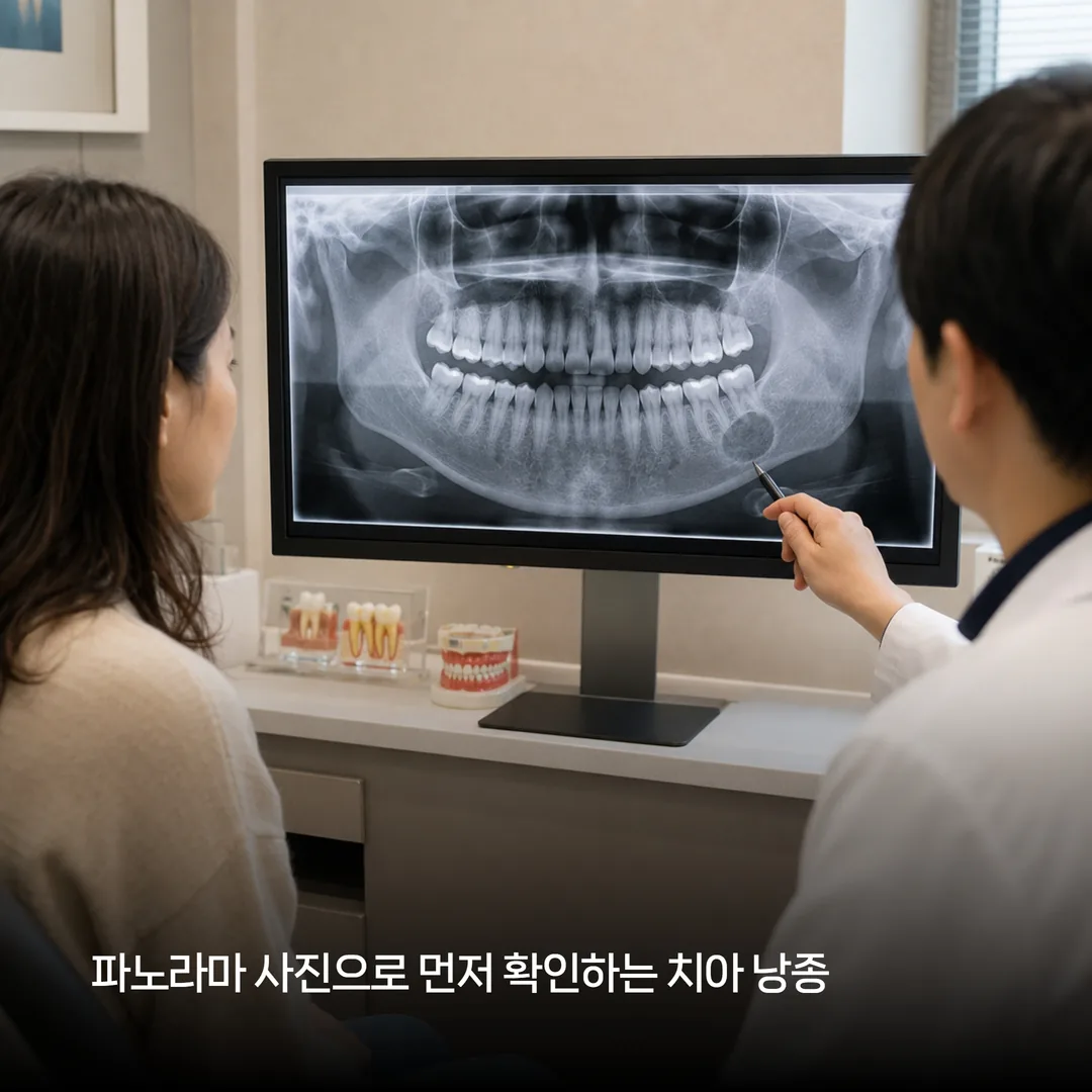 치아 낭종 파노라마 사진 상담 장면