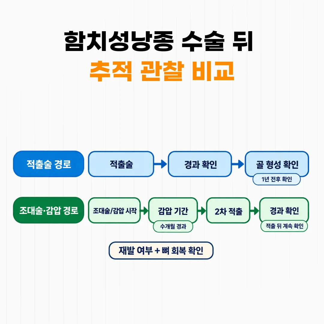 함치성낭종 적출술과 조대술 치료 일정 비교 타임라인
